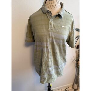 Nike‎ Dri-FIT Golf Polo Shirt Mens Large Green Striped Athletic Casual
